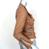 Barbara Bui Quilted Leather Motorcycle Jacket Camel Size 38 - Celebrity Owned