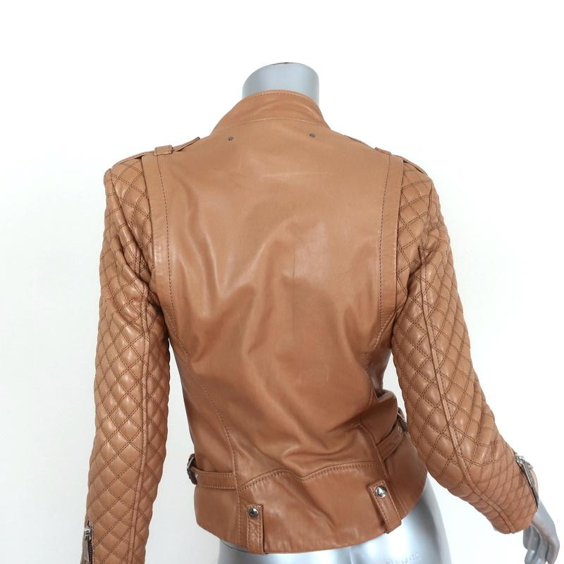 Barbara Bui Quilted Leather Motorcycle Jacket Camel Size 38 - Celebrity Owned