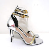 Barbara Bui Sandals Silver & Gold Mirrored Leather Size 39 Ankle Strap Heels - Celebrity Owned