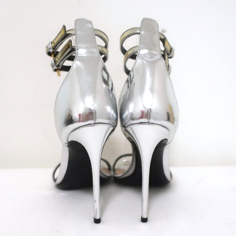 Barbara Bui Sandals Silver &amp; Gold Mirrored Leather Size 39 Ankle Strap Heels - Celebrity Owned