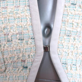 Barbara Bui Studded Tweed Jacket Cream/Blue Leather-Trim Cotton Blend Size 40 - Celebrity Owned