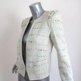 Barbara Bui Studded Tweed Jacket Cream/Blue Leather-Trim Cotton Blend Size 40 - Celebrity Owned