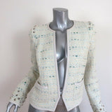 Barbara Bui Studded Tweed Jacket Cream/Blue Leather-Trim Cotton Blend Size 40 - Celebrity Owned