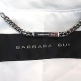 Barbara Bui Studded Tweed Jacket Cream/Blue Leather-Trim Cotton Blend Size 40 - Celebrity Owned