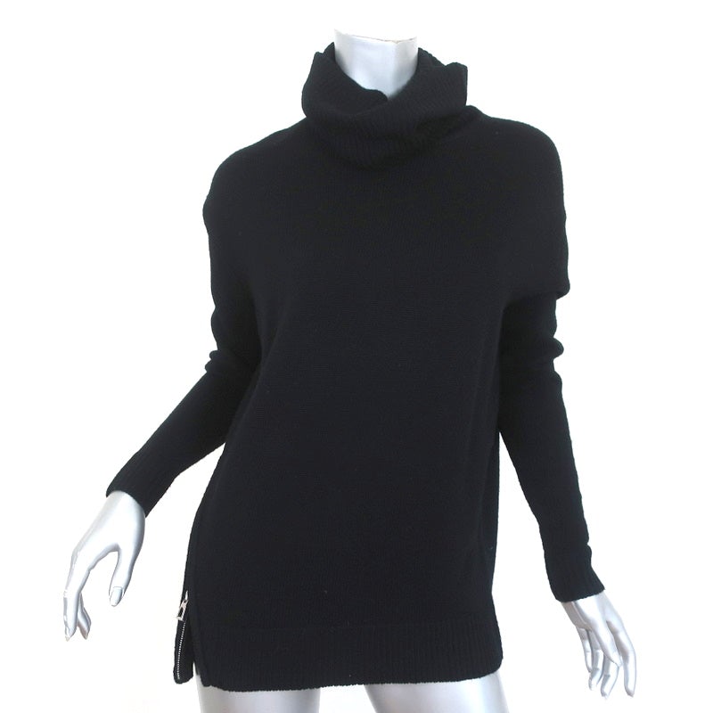 Barbara Bui Turtleneck Sweater Black Wool Size Extra Small Side-Zip Pullover - Celebrity Owned