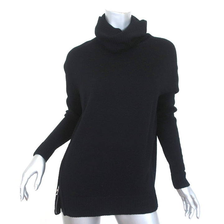 Barbara Bui Turtleneck Sweater Black Wool Size Extra Small Side-Zip Pullover - Celebrity Owned
