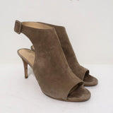 Barneys New York Co-Op Slingback Booties Beige Suede Size 38 Open Toe Heels - Celebrity Owned