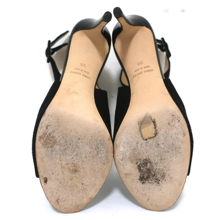 Barneys New York Co-Op Slingback Booties Black Suede Size 38 Open Toe Heel - Celebrity Owned