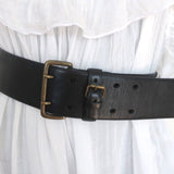 Barneys New York Double Buckle Wide Belt Black Leather Size 75 US 30 - Celebrity Owned