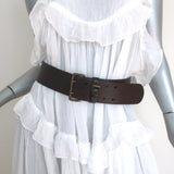 Barneys New York Double Buckle Wide Belt Brown Leather Size 80 US 32 - Celebrity Owned