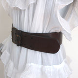 Barneys New York Double Buckle Wide Belt Brown Leather Size 80 US 32 - Celebrity Owned