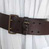 Barneys New York Double Buckle Wide Belt Brown Leather Size 80 US 32 - Celebrity Owned