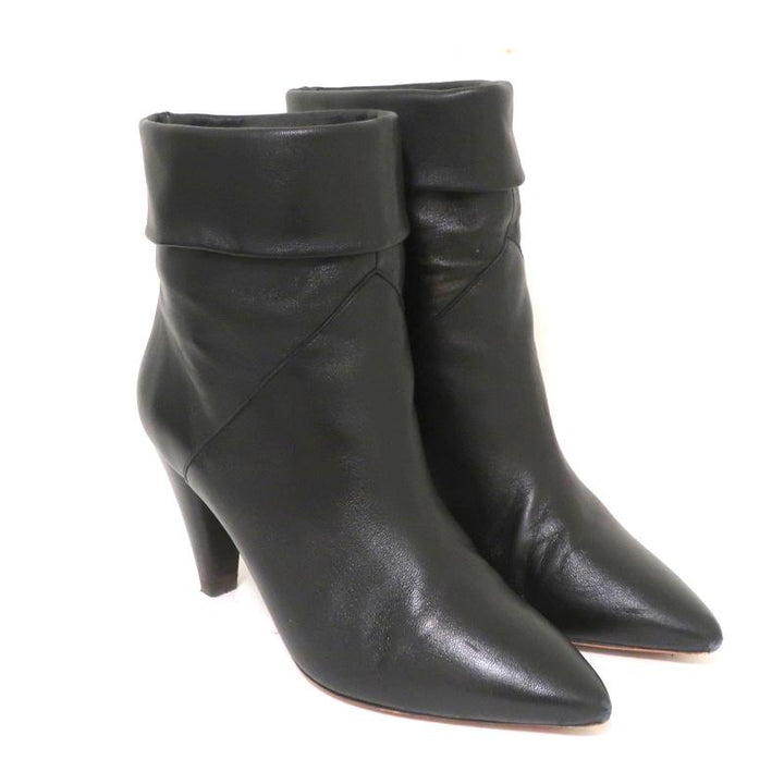 ba&amp;sh Ankle Boots Constanza Black Leather Size 39 Pointed Toe High Heel - Celebrity Owned