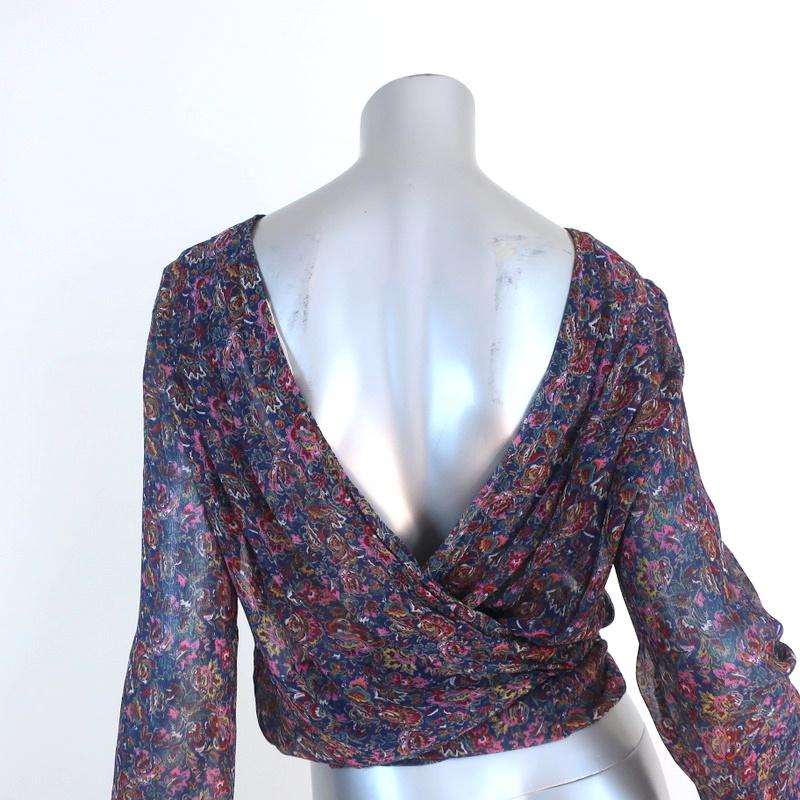 Ba&amp;sh Open Back Blouse Danny Navy/Multi Floral Print Size 1 Long Sleeve Top - Celebrity Owned