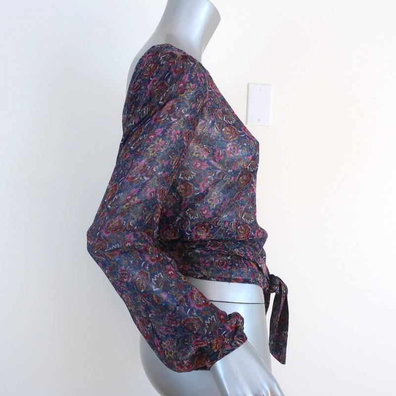 Ba&amp;sh Open Back Blouse Danny Navy/Multi Floral Print Size 1 Long Sleeve Top - Celebrity Owned