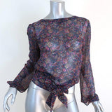 Ba&sh Open Back Blouse Danny Navy/Multi Floral Print Size 1 Long Sleeve Top - Celebrity Owned