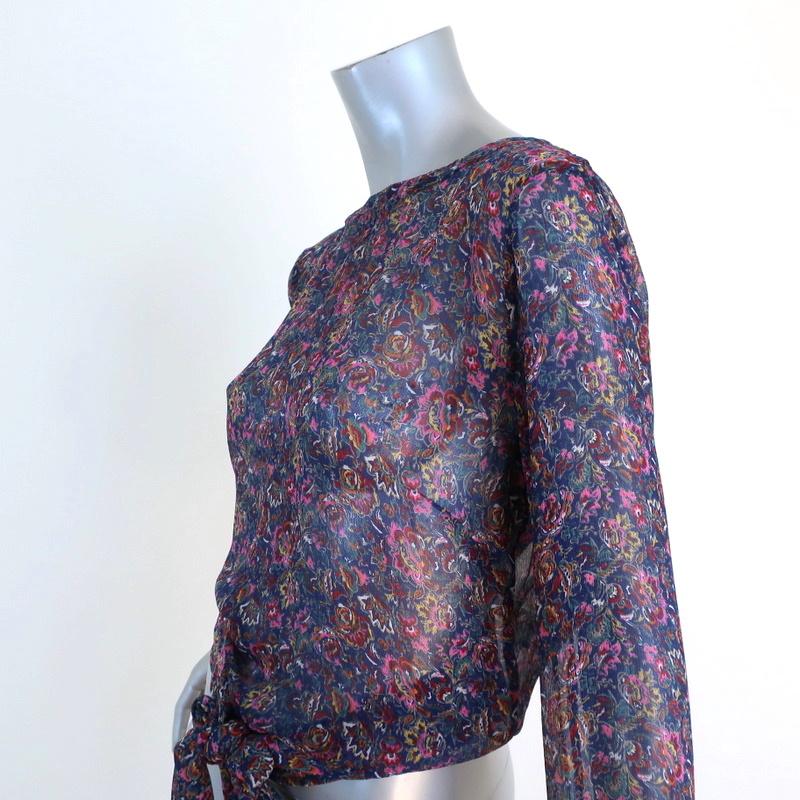 Ba&amp;sh Open Back Blouse Danny Navy/Multi Floral Print Size 1 Long Sleeve Top - Celebrity Owned