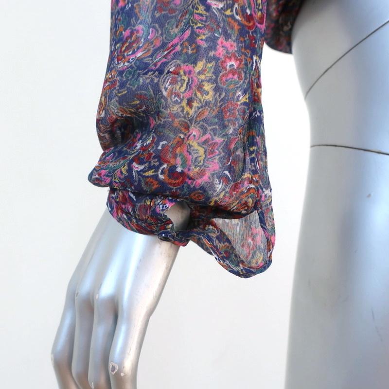 Ba&amp;sh Open Back Blouse Danny Navy/Multi Floral Print Size 1 Long Sleeve Top - Celebrity Owned