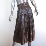 Ba&sh Tiered Midi Skirt Gold Poly Pleated Metallic Chevron Print Size Small NEW - Celebrity Owned
