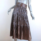 Ba&sh Tiered Midi Skirt Gold Poly Pleated Metallic Chevron Print Size Small NEW - Celebrity Owned