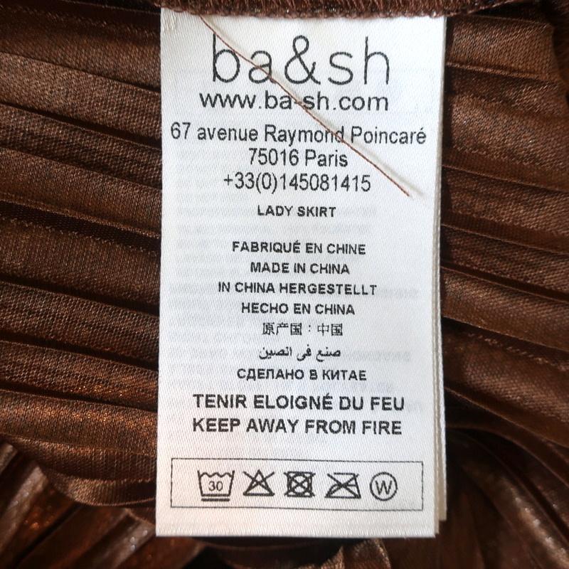 Ba&amp;sh Tiered Midi Skirt Gold Poly Pleated Metallic Chevron Print Size Small NEW - Celebrity Owned
