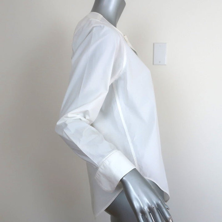 Bassike Collarless Button Down Shirt White Cotton Size 0 Long Sleeve Top - Celebrity Owned