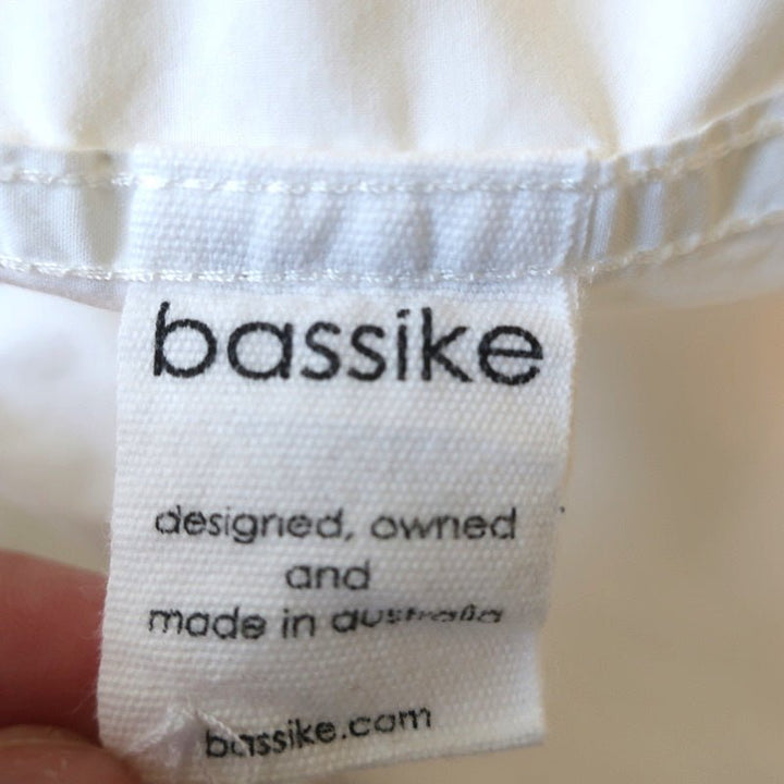 Bassike Collarless Button Down Shirt White Cotton Size 0 Long Sleeve Top - Celebrity Owned