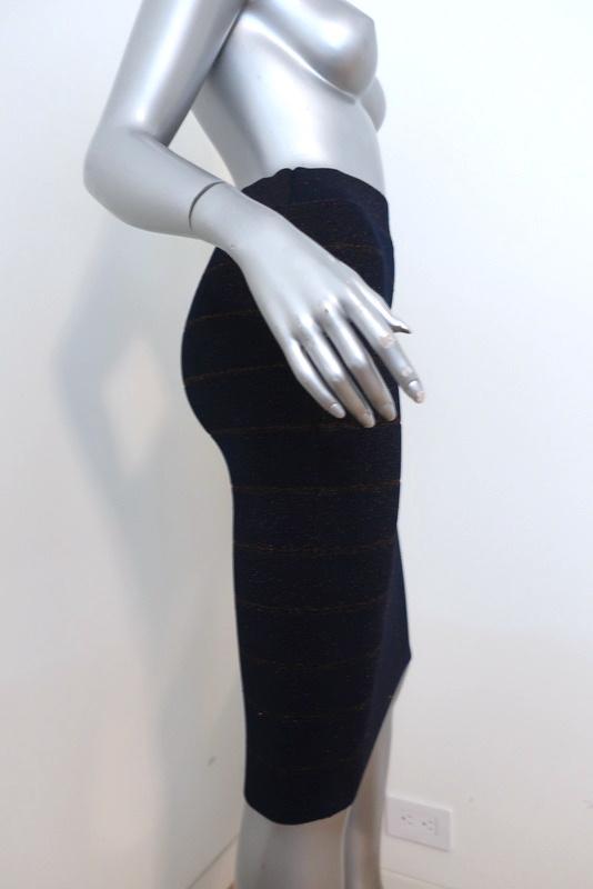 BCBGMAXAZRIA Alexa Bandage Skirt Navy Metallic Size Extra Extra Small NEW - Celebrity Owned