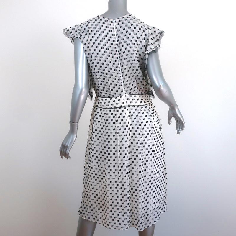 BCBGMAXAZRIA Dress Shelia White/Black Dotted Chiffon Size 6 Flutter Sleeve - Celebrity Owned