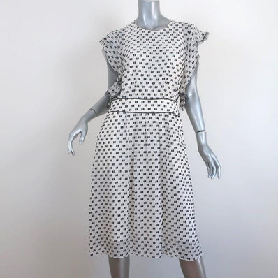 BCBGMAXAZRIA Dress Shelia White/Black Dotted Chiffon Size 6 Flutter Sleeve - Celebrity Owned