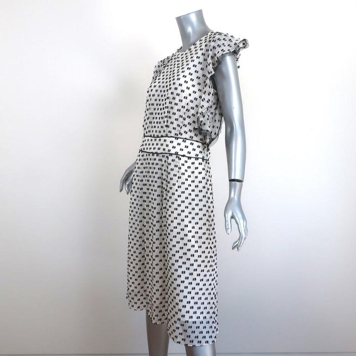 BCBGMAXAZRIA Dress Shelia White/Black Dotted Chiffon Size 6 Flutter Sleeve - Celebrity Owned