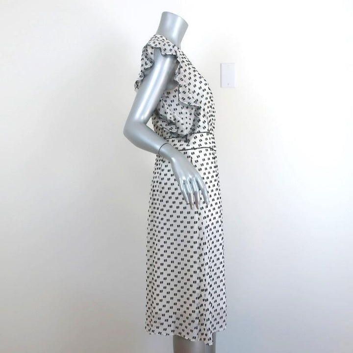 BCBGMAXAZRIA Dress Shelia White/Black Dotted Chiffon Size 6 Flutter Sleeve - Celebrity Owned