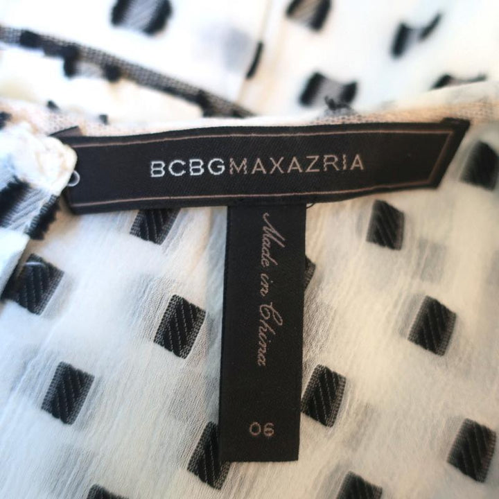 BCBGMAXAZRIA Dress Shelia White/Black Dotted Chiffon Size 6 Flutter Sleeve - Celebrity Owned
