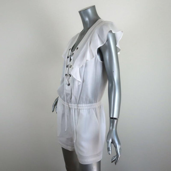 BCBGMAXAZRIA Kenzi Lace-Up Romper White Size Small NEW - Celebrity Owned