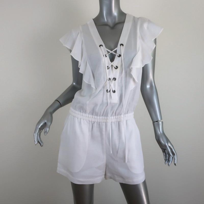 BCBGMAXAZRIA Kenzi Lace-Up Romper White Size Small NEW - Celebrity Owned