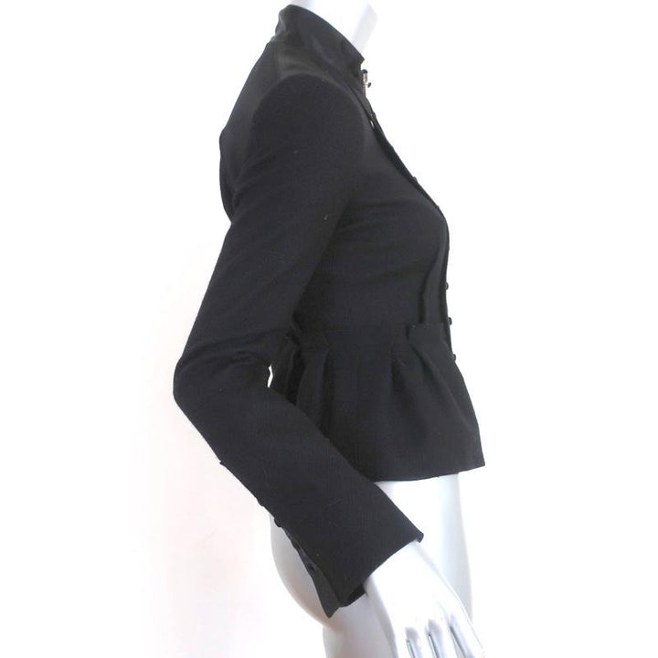 BCBGMAXAZRIA Peplum Jacket Black Satin-Trimmed Wool Size Extra Extra Small - Celebrity Owned