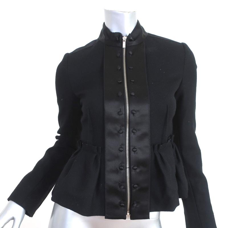 BCBGMAXAZRIA Peplum Jacket Black Satin-Trimmed Wool Size Extra Extra Small - Celebrity Owned