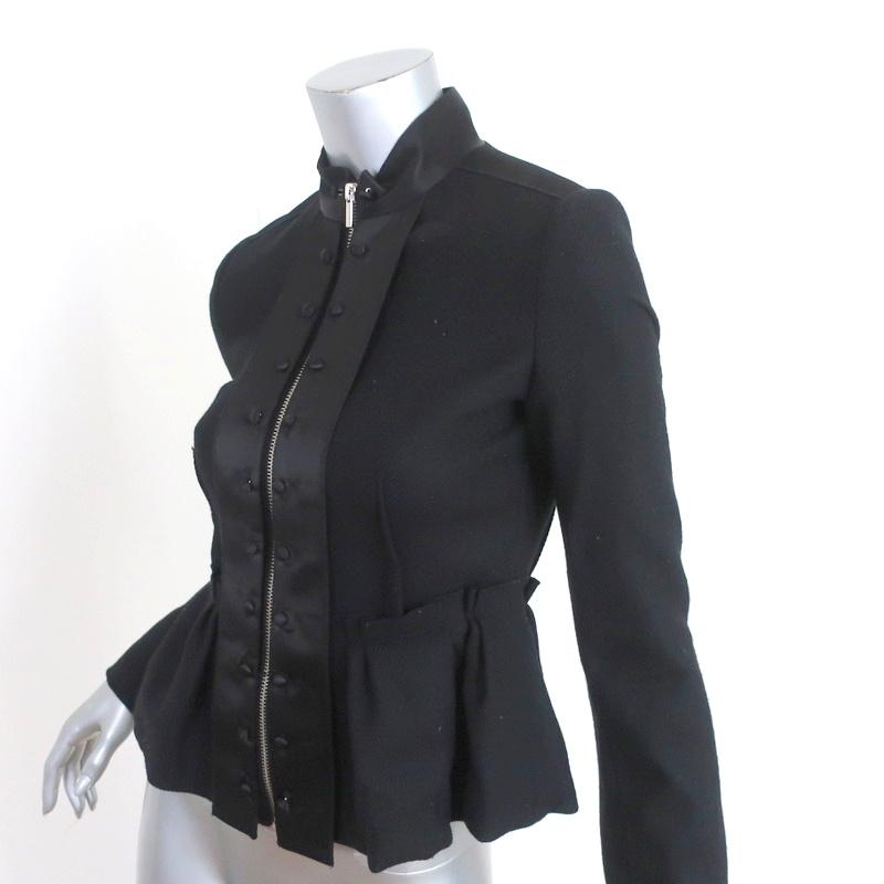 BCBGMAXAZRIA Peplum Jacket Black Satin-Trimmed Wool Size Extra Extra Small - Celebrity Owned