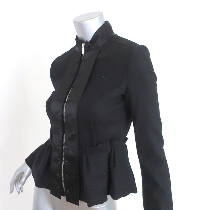 BCBGMAXAZRIA Peplum Jacket Black Satin-Trimmed Wool Size Extra Extra Small - Celebrity Owned