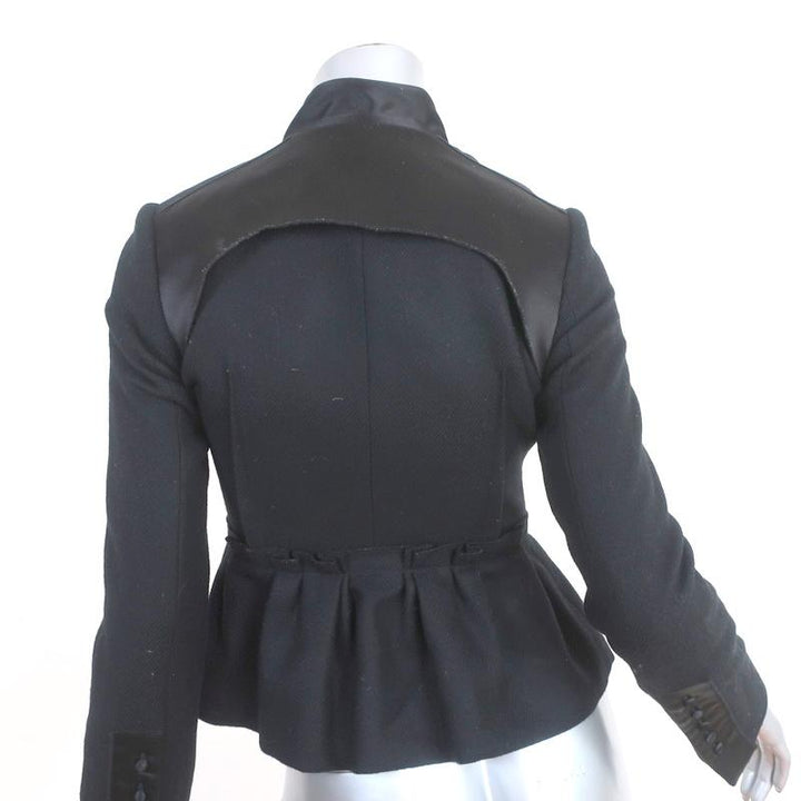 BCBGMAXAZRIA Peplum Jacket Black Satin-Trimmed Wool Size Extra Extra Small - Celebrity Owned