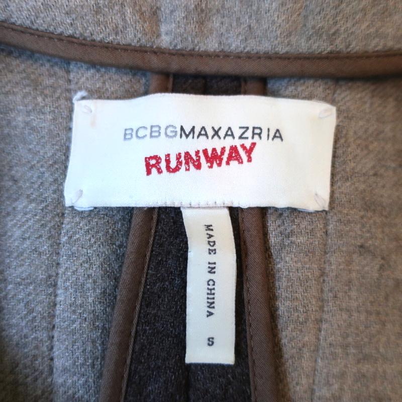 BCBGMAXAZRIA Runway Coat Brown Feather &amp; Chain-Trim Wool Size Small - Celebrity Owned