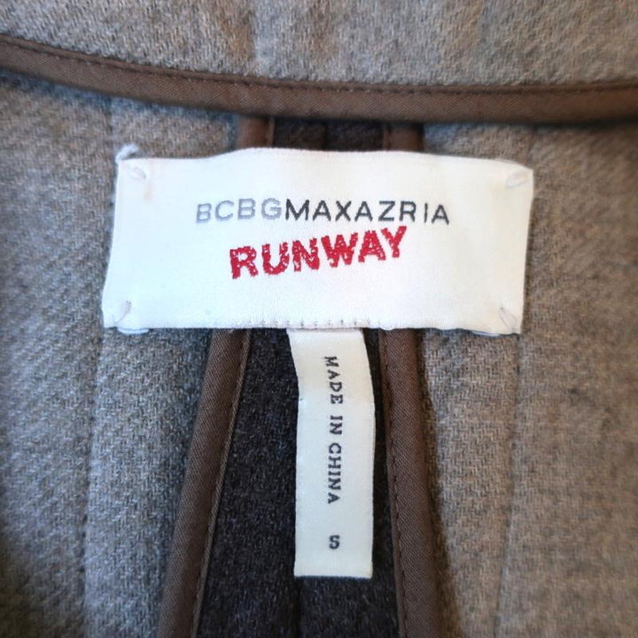 BCBGMAXAZRIA Runway Coat Brown Feather &amp; Chain-Trim Wool Size Small - Celebrity Owned
