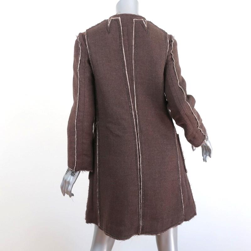 BCBGMAXAZRIA Runway Coat Brown Feather &amp; Chain-Trim Wool Size Small - Celebrity Owned