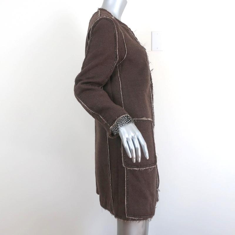 BCBGMAXAZRIA Runway Coat Brown Feather &amp; Chain-Trim Wool Size Small - Celebrity Owned
