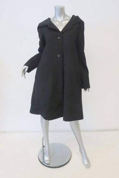 Behnaz Sarafpour Hooded Coat Black Wool Size 8 Button-Front - Celebrity Owned