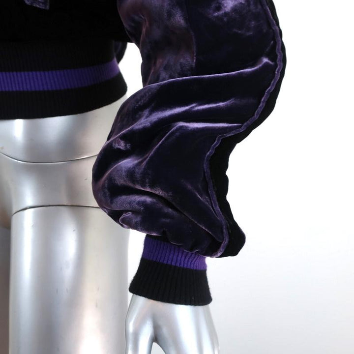 Ben Taverniti Unravel Project Velvet Cropped Bomber Jacket Purple/Black Size 36 - Celebrity Owned