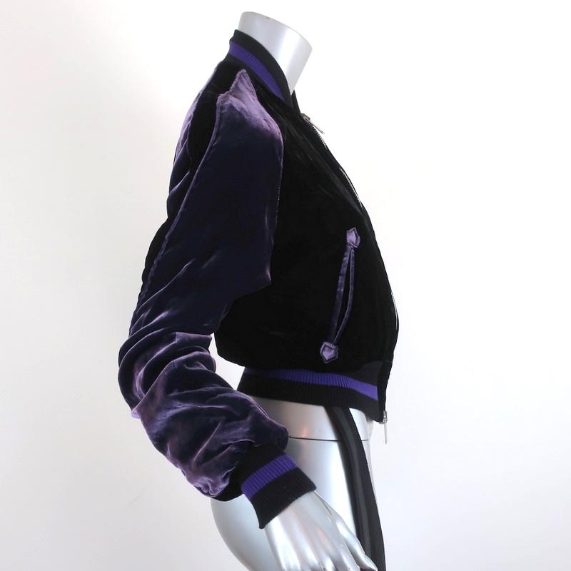 Ben Taverniti Unravel Project Velvet Cropped Bomber Jacket Purple/Black Size 36 - Celebrity Owned