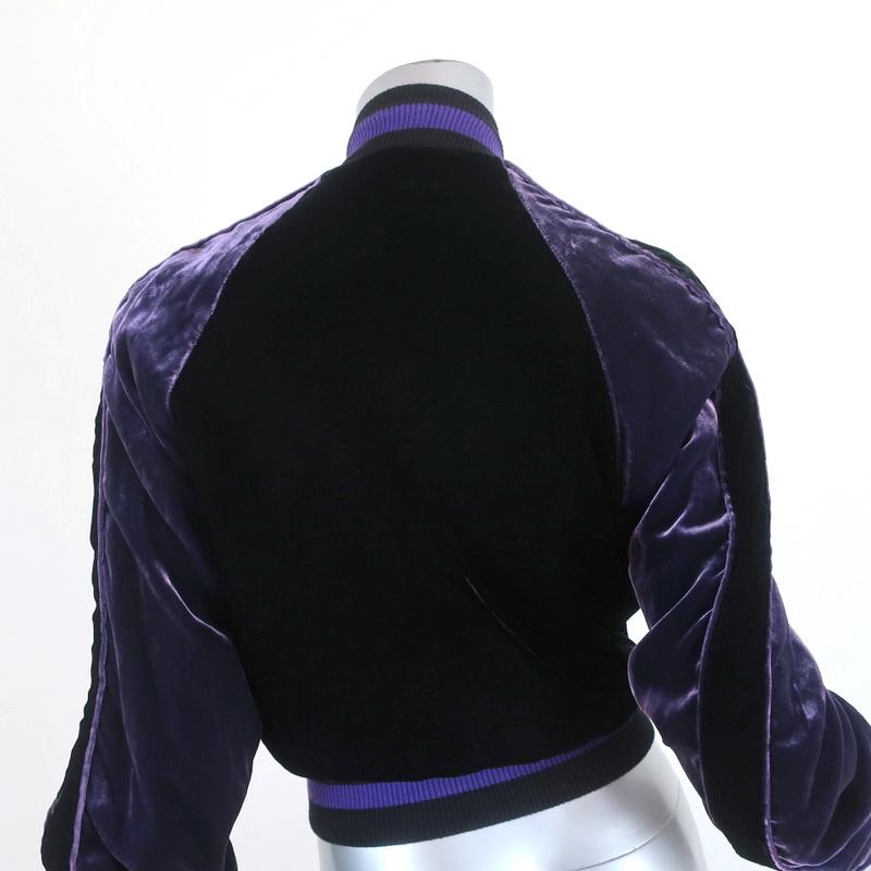 Ben Taverniti Unravel Project Velvet Cropped Bomber Jacket Purple/Black Size 36 - Celebrity Owned