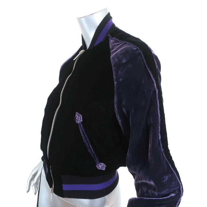 Ben Taverniti Unravel Project Velvet Cropped Bomber Jacket Purple/Black Size 36 - Celebrity Owned