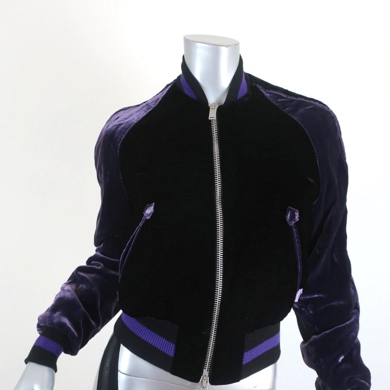 Ben Taverniti Unravel Project Velvet Cropped Bomber Jacket Purple/Black Size 36 - Celebrity Owned